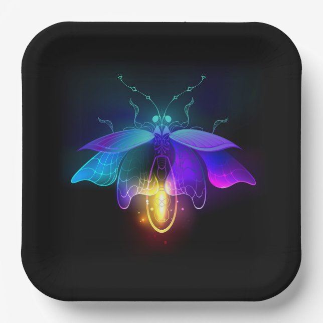 Plato De Papel Neon Firefly en negro (Anverso)