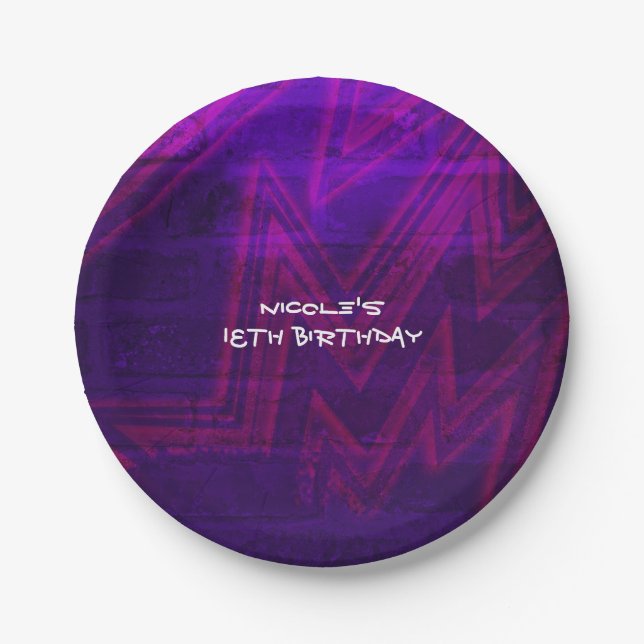 Plato De Papel Neon Glow Birthday Urban Club Plates (Anverso)