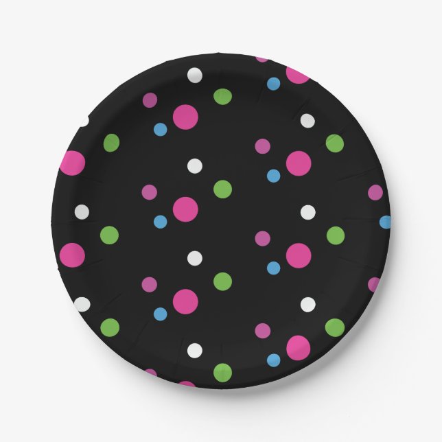 Plato De Papel Neon Glow Polka Dots Fiestas Placas (Anverso)