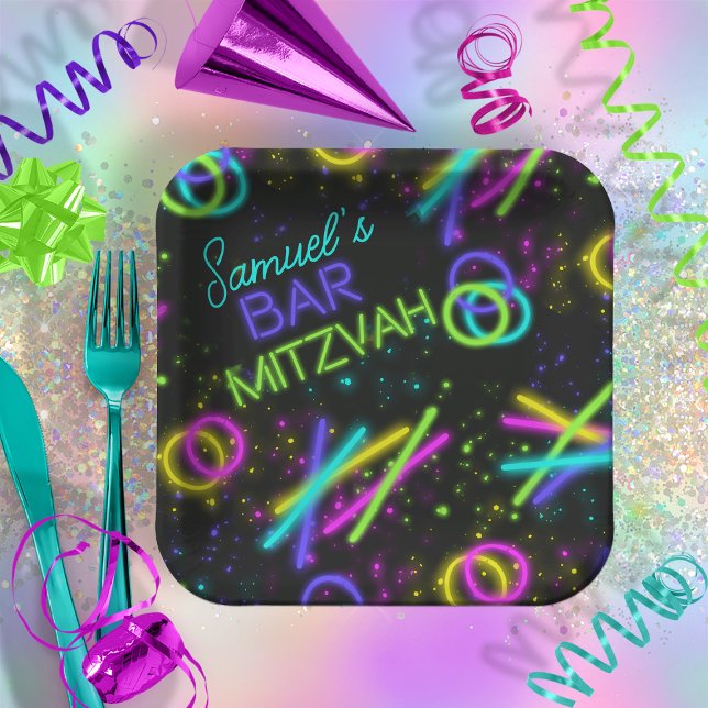 Plato De Papel Neon Glow Stick Bar Mitzvah ID991 (In Situ)