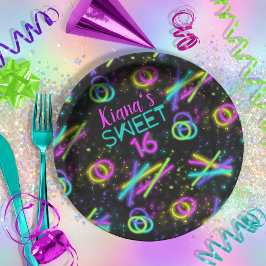 Plato De Papel Neon Glow Stick Sweet 16 Name ID760