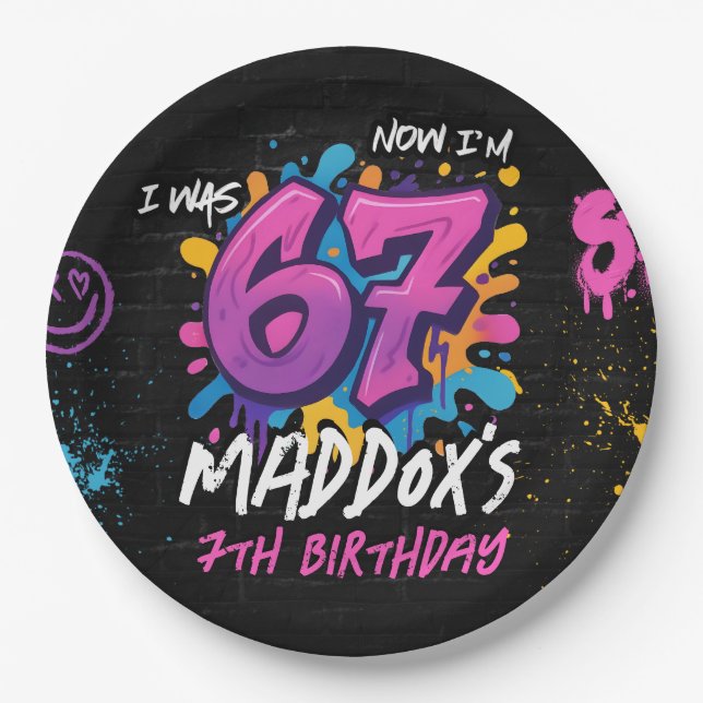 Plato De Papel Neon Graffiti 6 7 Meme Trend Six Seven Birthday (Anverso)