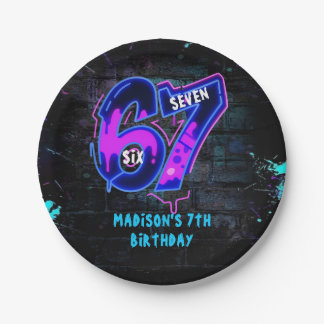 Plato De Papel Neon Graffiti Six Seven 7th Birthday Paper Plate