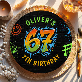 Plato De Papel Neon Graffiti Six Seven Kids 7th Birthday Party