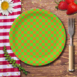 Plato De Papel Neon Green Naranja Checkered Checkerboard Vintage<br><div class="desc">Tablero de verificación verde y Naranja neón | Vintage | Clásica | Trendy | Elegante | Moda | Mínimo</div>