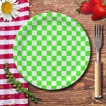 Plato De Papel Neon Green White Checkered Checkerboard Vintage<br><div class="desc">Tablero de verificación verde y blanco neón | Vintage | Clásica | Trendy | Elegante | Moda | Mínimo</div>
