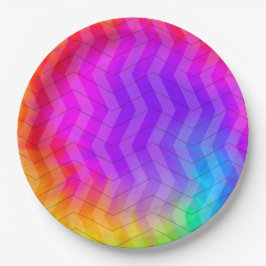 Plato De Papel Neon Herringbone Trippy Hippie Rainbow