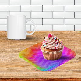 Plato De Papel Neon Herringbone Trippy Hippie Rainbow