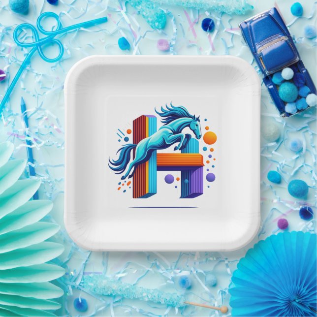 Plato De Papel Neon Horse Jump Over H Letter (Fiesta)