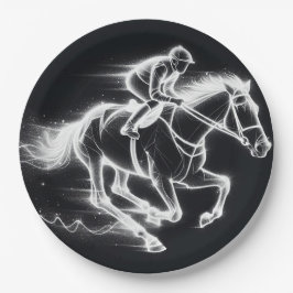 Plato De Papel Neon Jockey sobre un caballo galopante