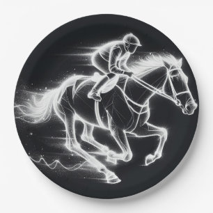 Plato De Papel Neon Jockey sobre un caballo galopante