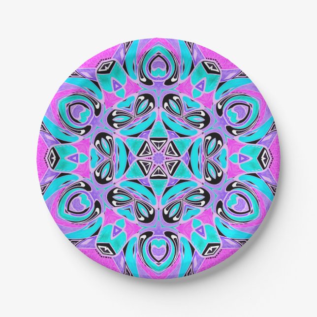 Plato De Papel Neon kaleidoscope , mandala (Anverso)