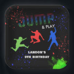 Plato De Papel Neon Kids Trampoline Park Birthday Party<br><div class="desc">Invitación a la fiesta de cumpleaños del parque Trampoline para niños de Neon</div>
