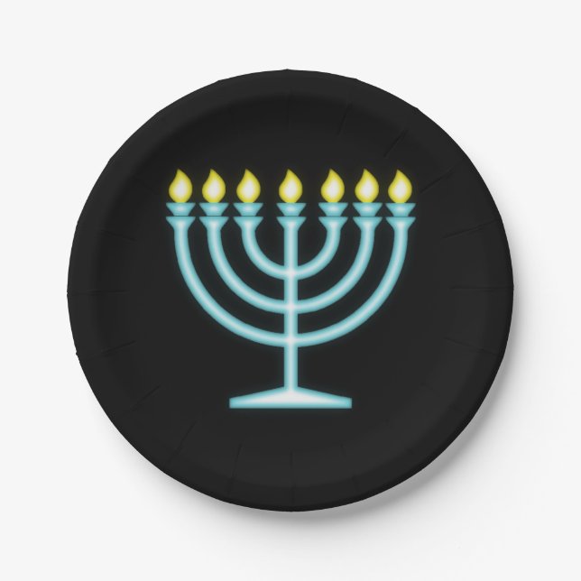 Plato De Papel Neon Menorah (Anverso)