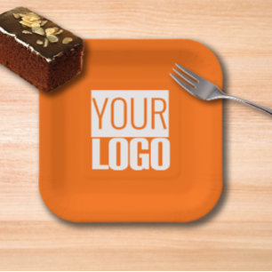 Plato De Papel Neon naranja - añada su logotipo