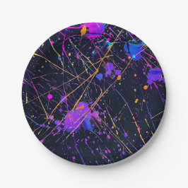 Plato De Papel Neon Paint Splatter