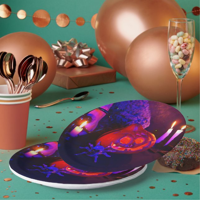 Plato De Papel Neon pumpkins (Multi)