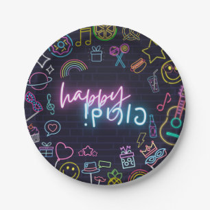 Plato De Papel Neon Purim
