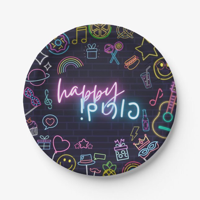 Plato De Papel Neon Purim (Anverso)