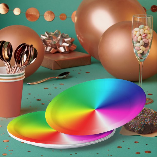 Plato De Papel Neon Rainbow Vortex (Multi)