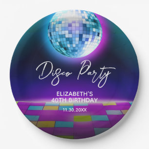 Plato De Papel Neon Retro Disco Fiesta Dance Night Birday