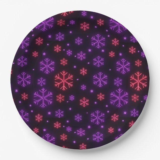 Plato De Papel Neon Snowflakes (Anverso)