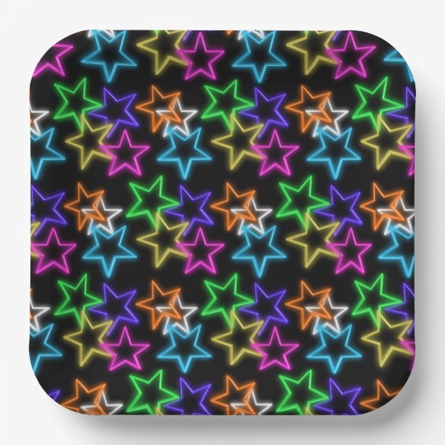 Plato De Papel Neon Stars On Black (Anverso)