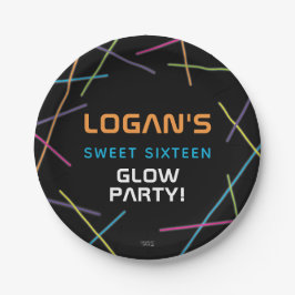 Plato De Papel Neon Sweet 16 Birthday Glow Fiesta