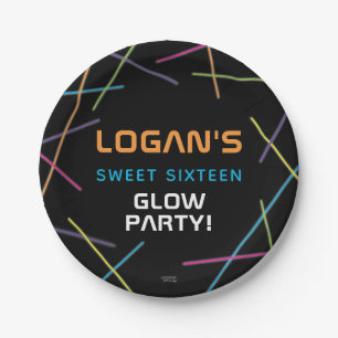 Plato De Papel Neon Sweet 16 Birthday Glow Fiesta