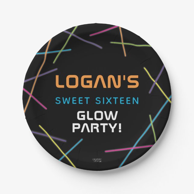 Plato De Papel Neon Sweet 16 Birthday Glow Fiesta (Anverso)