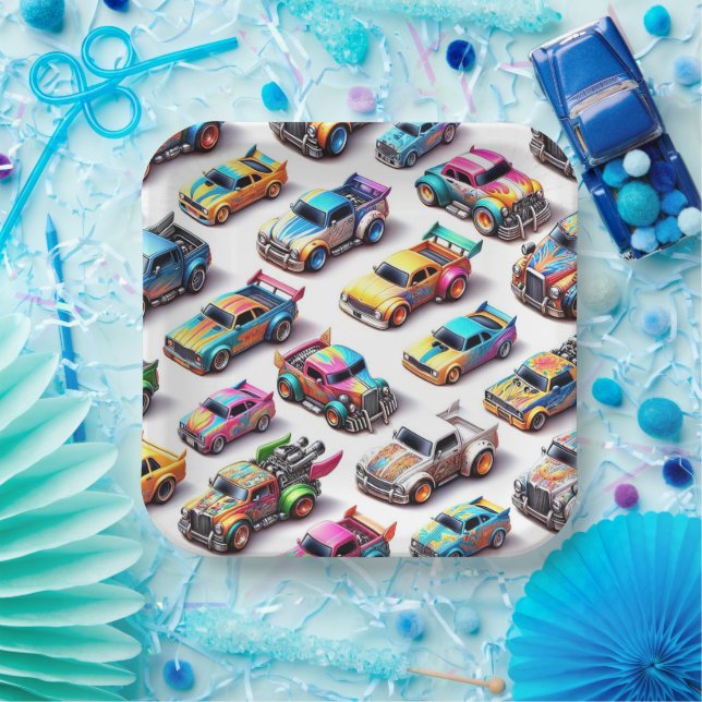 Plato De Papel Neon Toy Car Birday Party Plates (Fiesta)