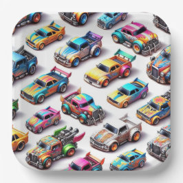 Plato De Papel Neon Toy Car Birday Party Plates