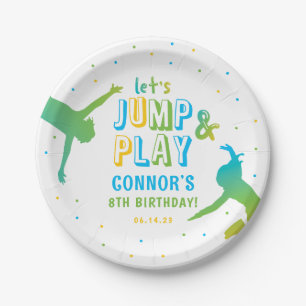Plato De Papel Neon Trampoline Park Boys Fiesta de cumpleaños