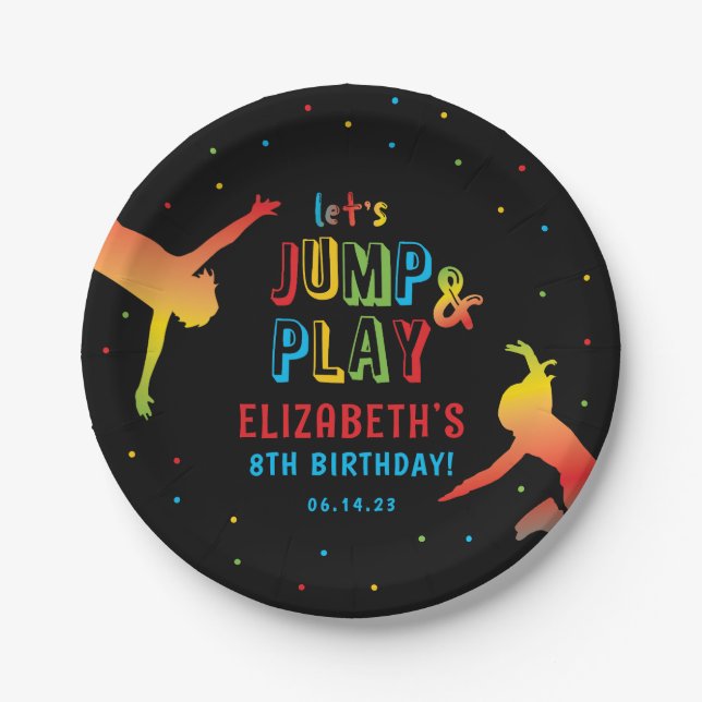 Plato De Papel Neon Trampoline Park Kids Fiesta de cumpleaños (Anverso)
