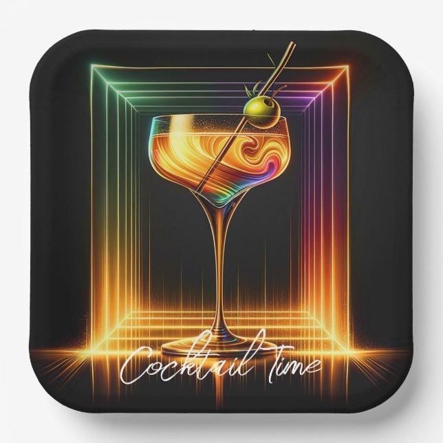 Plato De Papel Neon Trendy Time Personalizada (Anverso)