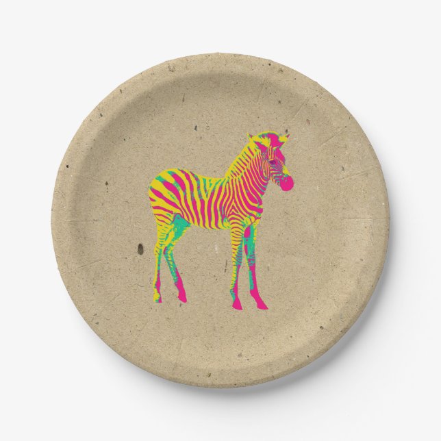 Plato De Papel Neon Zebra Baby Animal Psychedelic Funky Retro (Anverso)