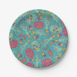 Plato De Papel Neon Zombie Paper Cup - Fiesta de Halloween