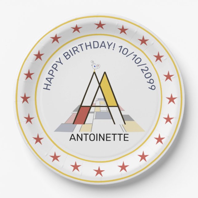 Plato De Papel Neoplasticismo Art Elegante Monograma. Carta A Pap (Anverso)