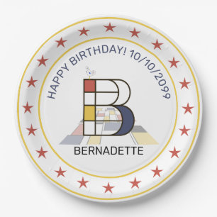 Plato De Papel Neoplasticismo Art Elegante Monograma. Letra B