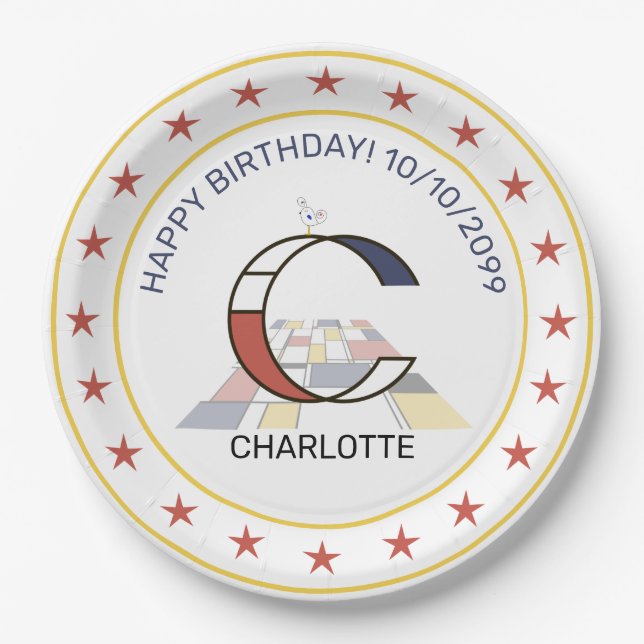 Plato De Papel Neoplasticismo Art Elegante Monograma. Letra C (Anverso)