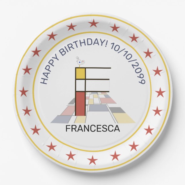 Plato De Papel Neoplasticismo Art Elegante Monograma. Letra F (Anverso)