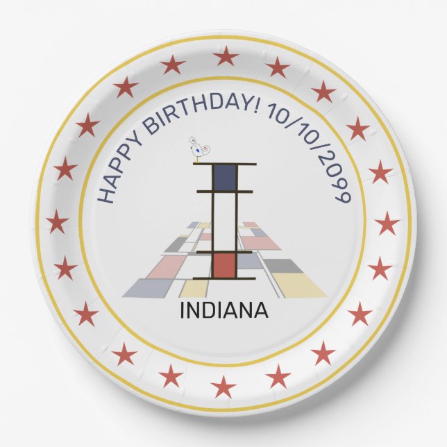 Plato De Papel Neoplasticismo Art Elegante Monograma. Letra I (Anverso)