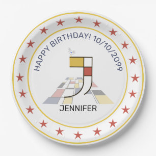 Plato De Papel Neoplasticismo Art Elegante Monograma. Letra J