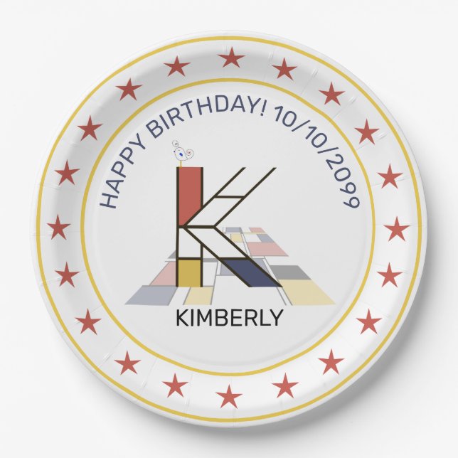 Plato De Papel Neoplasticismo Art Elegante Monograma. Letra K (Anverso)