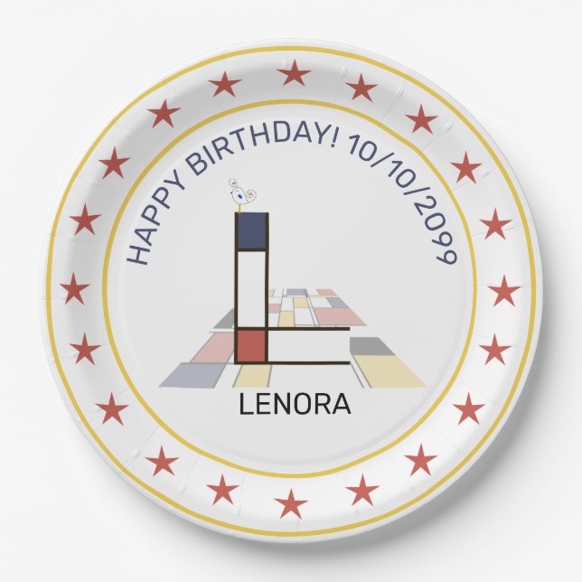 Plato De Papel Neoplasticismo Art Elegante Monograma. Letra L (Anverso)