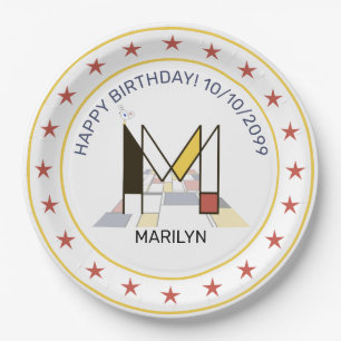 Plato De Papel Neoplasticismo Art Elegante Monograma. Letra M