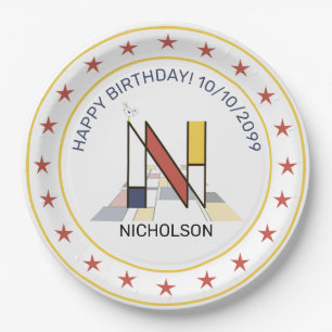 Plato De Papel Neoplasticismo Art Elegante Monograma. Letra N