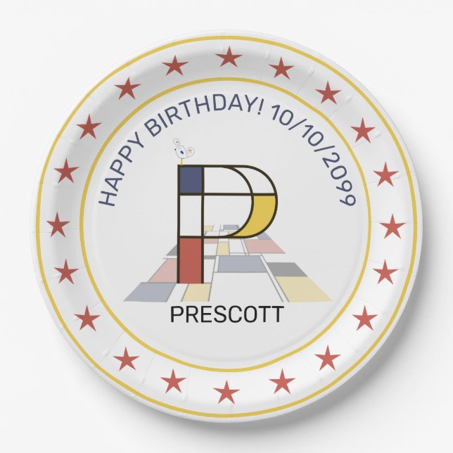 Plato De Papel Neoplasticismo Art Elegante Monograma. Letra P (Anverso)