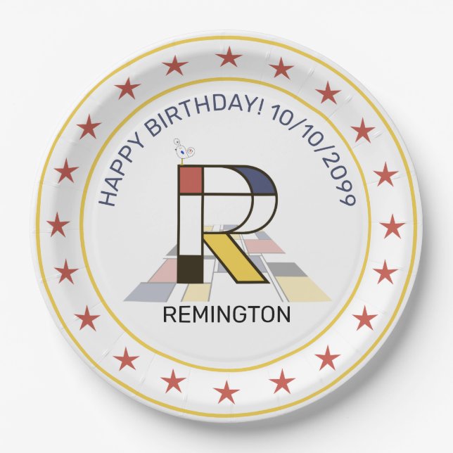 Plato De Papel Neoplasticismo Art Elegante Monograma. Letra R (Anverso)