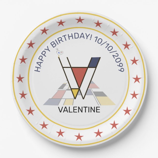 Plato De Papel Neoplasticismo Art Elegante Monograma. Letra V (Anverso)